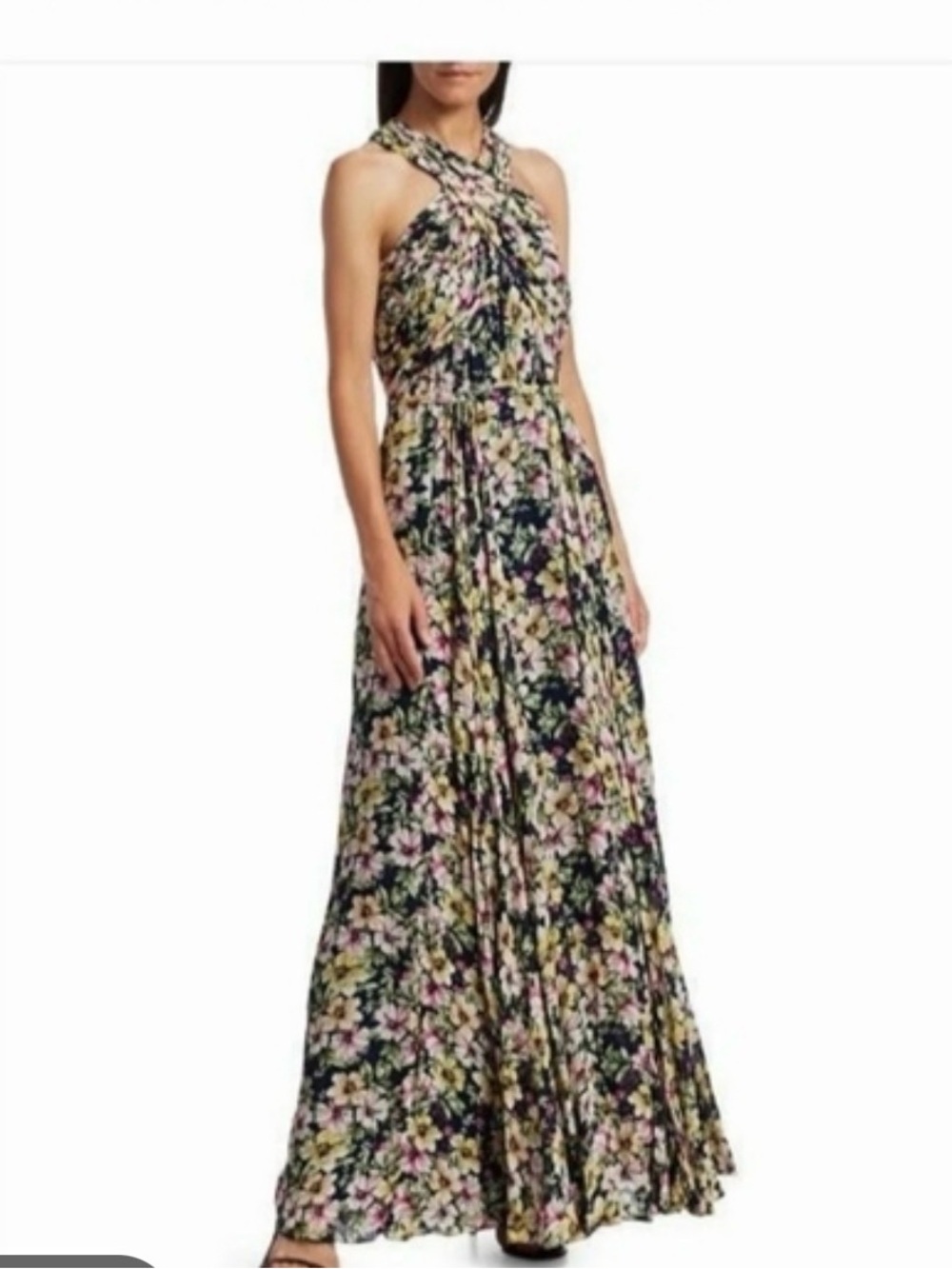 Floral Halter Maxi Dress in Black and Pink